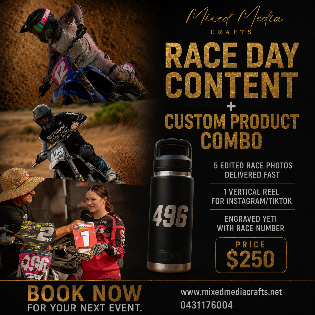CQMX Yeppoon Race Day Combo! Video, Photo + Yeti with engraving!!