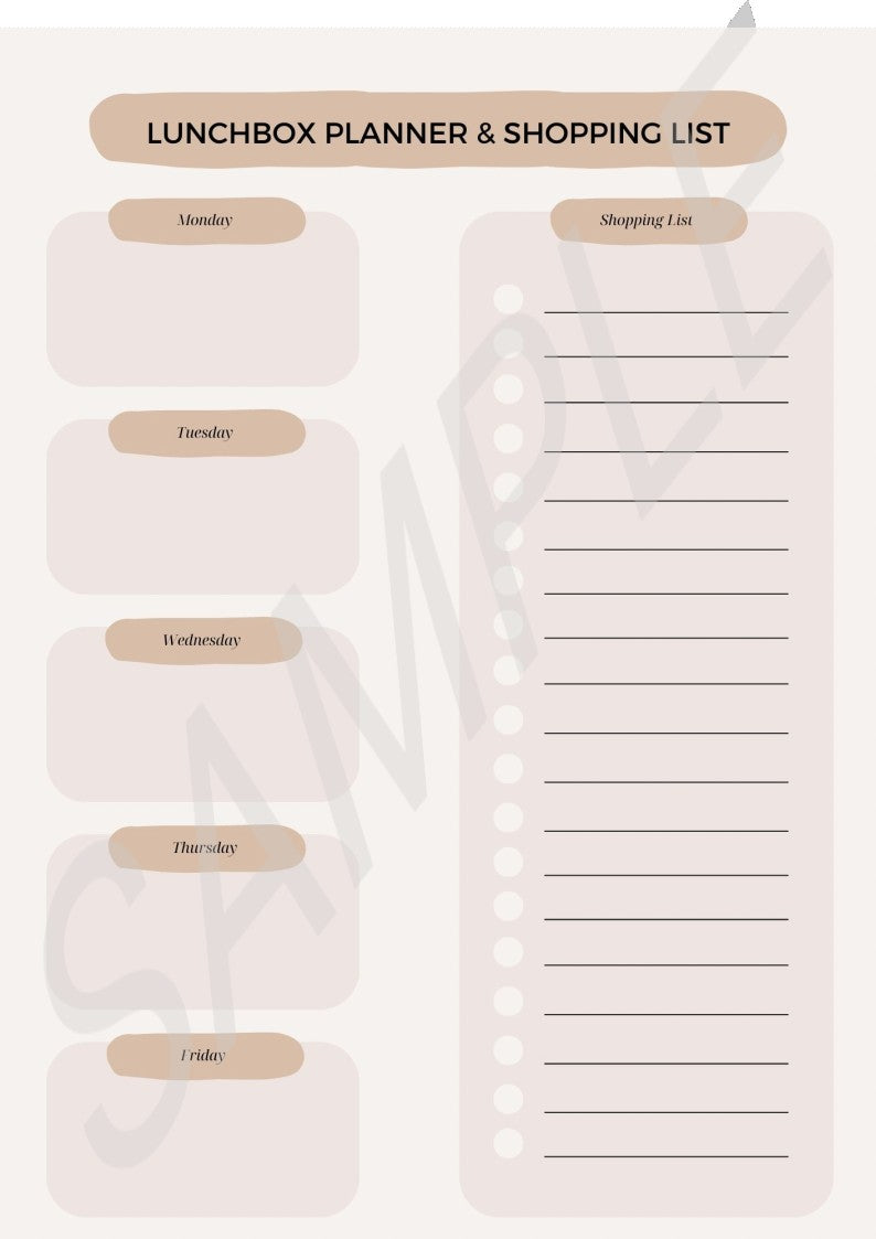 Printable Lunch Box Shopping Planners
