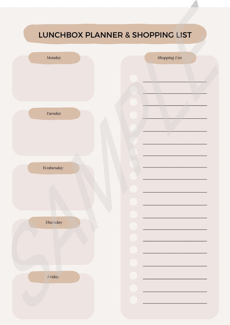 Printable Lunch Box  Shopping Planners